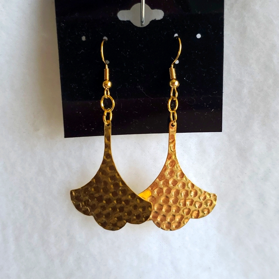 Womens Gold Hammered Fanned Flower Hook Earrings